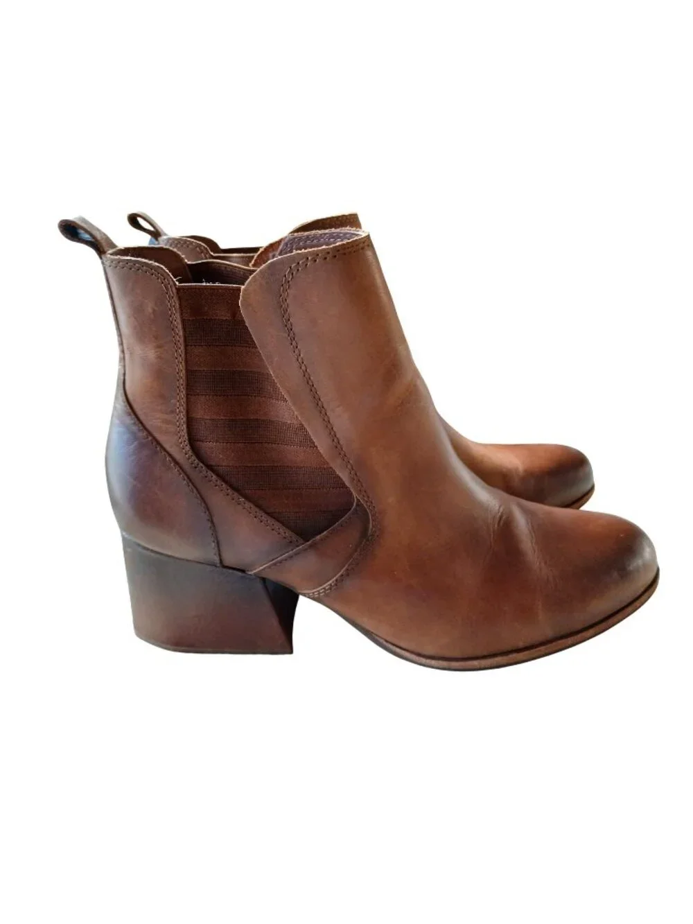 Kork Ease Albin Pull On Chelsea Ankle Boots Size 10 Brown Leather Block Heels
